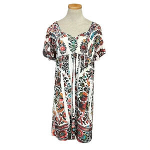 Unity World Wear Dress Womens X Large White Red Short Sleeve A-Line Open Back